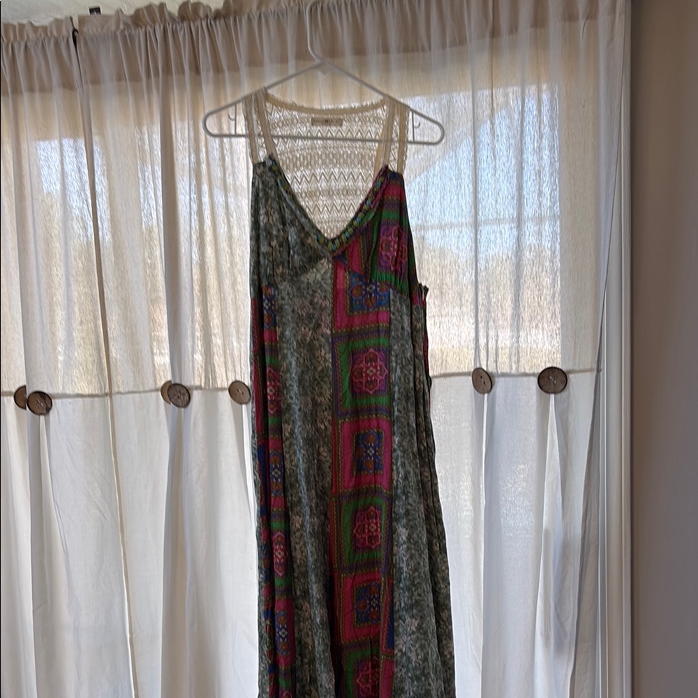 NWOT- Bohemian Maxi Dress with Crochet Detail